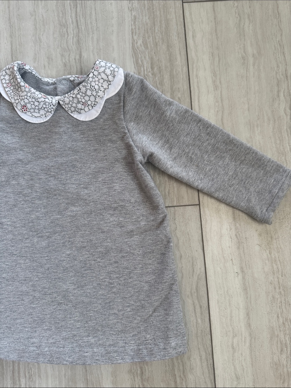 Jacadi Paris, grey cotton dress, 18M baby girl, long sleeve with collar detail
